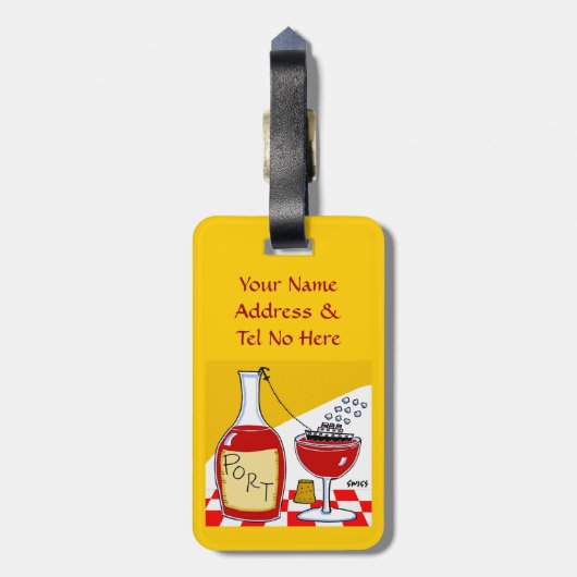 Grappige Port Wine Cartoon Bagagelabels (Achterkant verticaal)