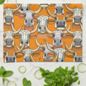 Grappige portretten van Longhorn Cattle Theedoek (Gevouwen)