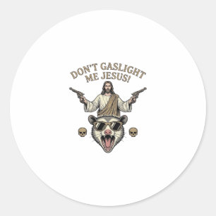 Grappige Possum Jezus Vintage Gravure Shirt Ontwer Ronde Sticker