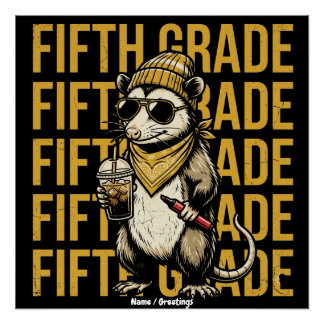 Grappige possum uit de 5e klas Retro Grunge Kunstp Perfect Poster