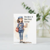 Grappige postbode bewegende aankondiging briefkaart (Staand voorkant)