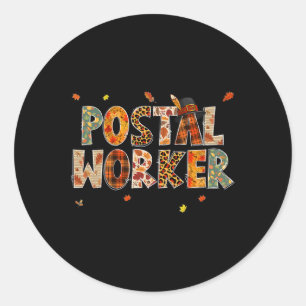 Grappige Postbode Pompoen Herfst Boom Blad Ronde Sticker