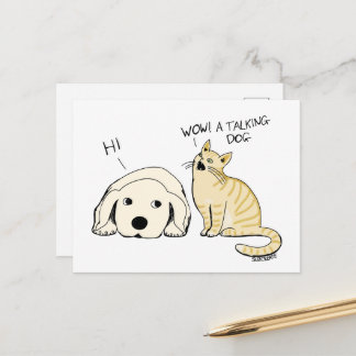 Grappige pratende hond en kat cartoon grap briefkaart