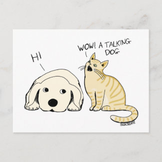 Grappige pratende hond en kat cartoon grap briefkaart