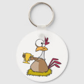 Grappige Prijs Kip met Gouden Trofee Sleutelhanger (Voorkant)