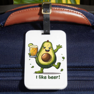 Grappige print met een groene cartoon avocado kara bagagelabel