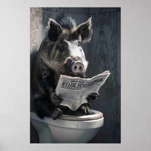 Grappige print van wild zwijn in badkamer, krant v