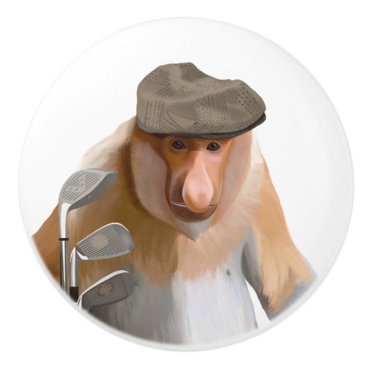 Grappige Proboscis Aap Golfer Keramische Knop (Voorkant)