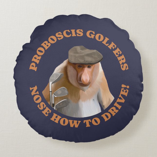 Grappige Proboscis Monkey Golf Liefhebbers Rond Kussen (Voorkant)