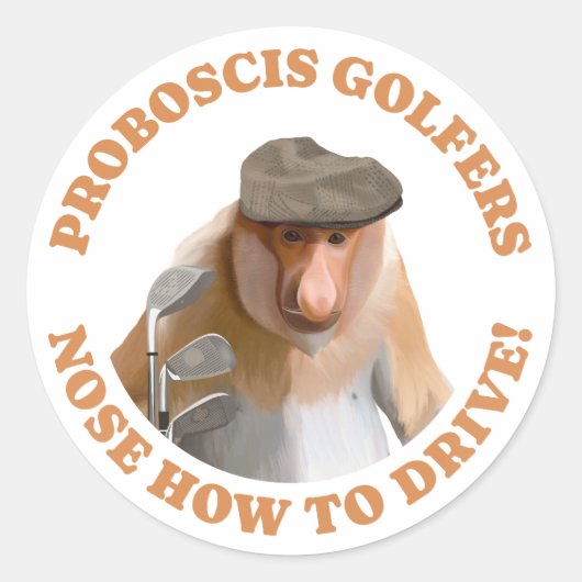 Grappige Proboscis Monkey Golf Liefhebbers Ronde Sticker (Voorkant)
