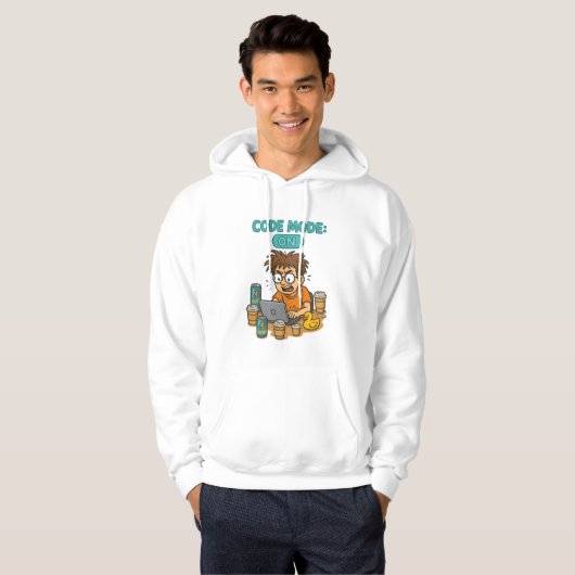 Grappige programmeur Cartoon met "Code Mode: ON" Hoodie (Voorkant volledig)