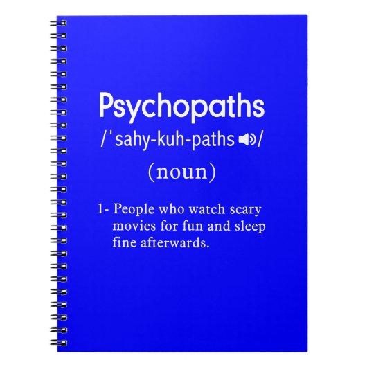 Grappige psychopaten definitie blauw notitieboek (Voorkant)