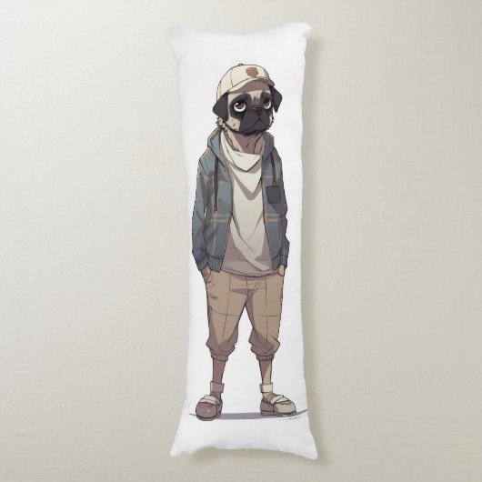 Grappige Pug Anime Lichaamskussen (Voorkant Verticaal)