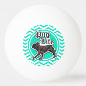Grappige Pug; Aqua Chevron Pingpongballen (Achterkant)