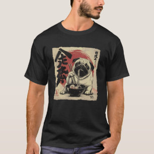 Grappige Pug die Ramen eet Japanse Vintage Noedel T-shirt