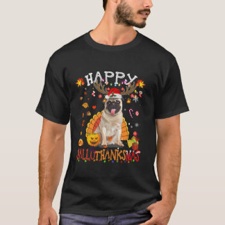Grappige Pug Dog Halloween Kersthond Happy Hallot T-shirt
