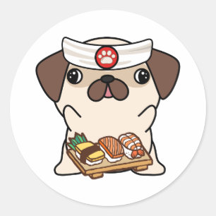 Grappige pug dog is een sushi chef ronde sticker