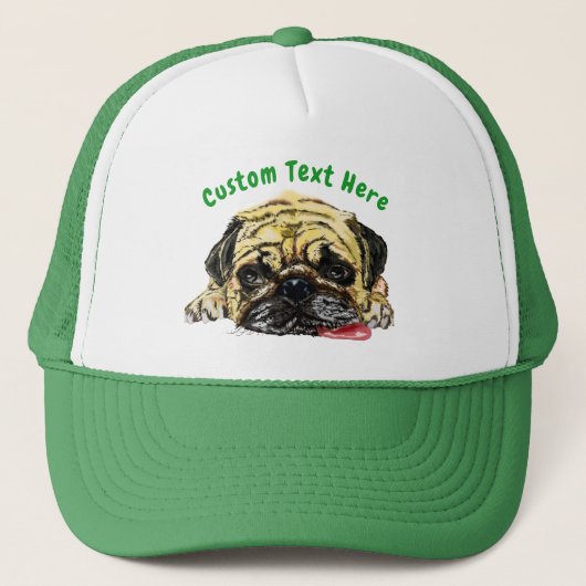 Grappige Pug Dog Trucker Hat met aangepaste tekst Pet (Voorkant)