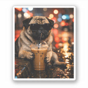 Grappige Pug Drinkt IJskoude Koffie Cadeau voor Ho Sticker
