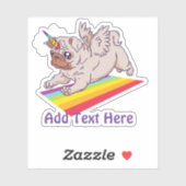 Grappige PUG Eenhoorn Regenboog VOEG EIGEN TEKST T Sticker (Vel)