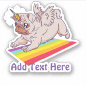 Grappige PUG Eenhoorn Regenboog VOEG EIGEN TEKST T Sticker (Voorkant)