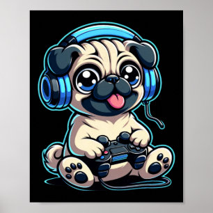 Grappige Pug Gamer Hond Gaming Pug Pugs Video Game Poster