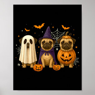 Grappige Pug Geest Heks Pompoen Halloween Kostuum Poster