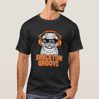 Grappige Pug Halloween Skelet Groove DJ Hond T-shirt