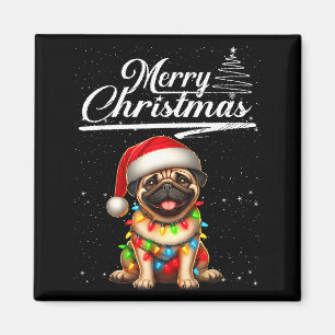 Grappige Pug Hond Kerstverlichting Kerstman Hoed S Magneet