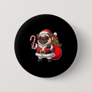 Grappige Pug Kerstman Kerst Outfit Kerstmis Moeder Ronde Button 5,7 Cm