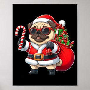 Grappige Pug Kerstman Kerst Outfit Xmas Moeder Vad Poster
