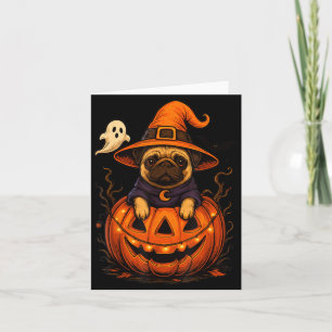 Grappige Pug-ras huisdier Halloween pompoenen Hall Kaart