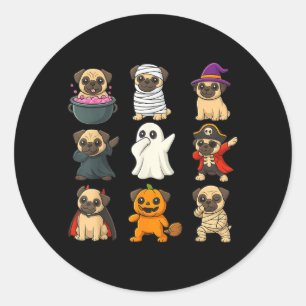 Grappige Pug-ras huisdier Halloween pompoenen Hall Ronde Sticker