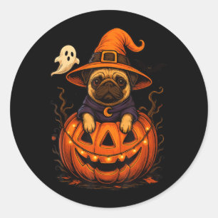 Grappige Pug-ras huisdier Halloween pompoenen Hall Ronde Sticker