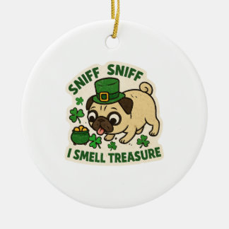 Grappige Pug-schatjacht St. Patrick's Day Keramisch Ornament