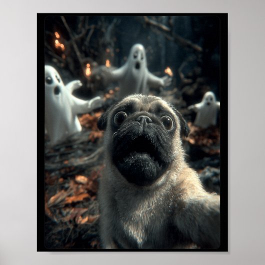 Grappige Pug Selfie Met Geesten Geheime Bos Poster (Voorkant)