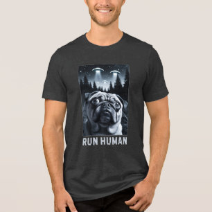 Grappige Pug Selfie UFO Alien Encounter Dog Gift Tri-Blend Shirt