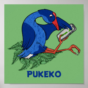 Grappige Pukeko met mobiele telefoon Poster