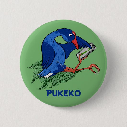 Grappige Pukeko met mobiele telefoon Ronde Button 5,7 Cm (Voorkant)