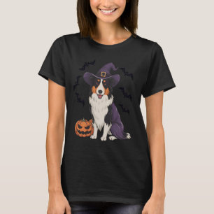 Grappige Pumpkin Bat Witch Kostuum Border Collie D T-shirt