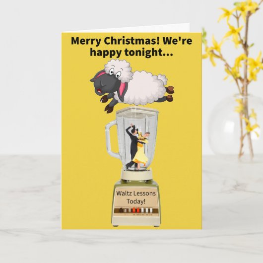 Grappige Pun Waltzing in een blender onder Lamb Xm Kaart (Gele Bloem)