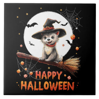 Grappige Puppy Heks Snoep Spoken Halloween Tegeltje