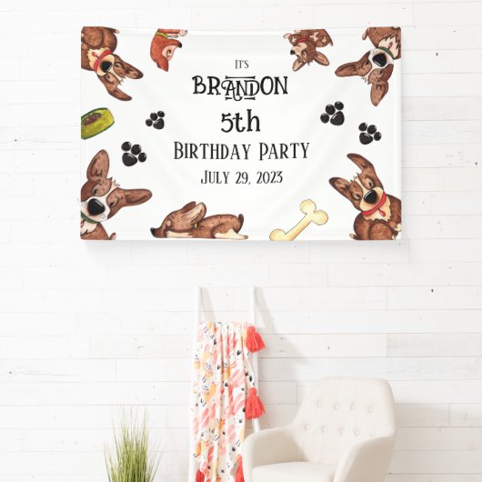 Grappige Puppy Kids Verjaardag Spandoek (Insitu)