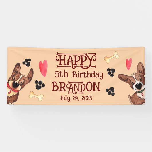 Grappige Puppy Kids Verjaardag Spandoek (Horizontaal)