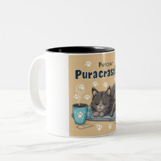 Grappige "Purrcrasator" Kat Slapend op Laptop | Sc Tweekleurige Koffiemok