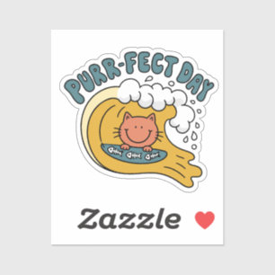 Grappige Purrfecte Dag Surfende Kat Retro Golven L Sticker