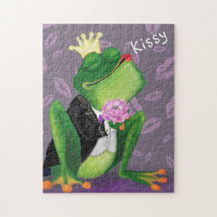 Grappige Puzzel Kikker Prins met Bloem - Kissy Legpuzzel