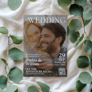 Grappige QR Code Tijdschrift Foto Bruiloft Save The Date