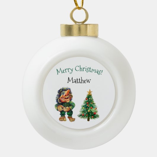 Grappige Quirky Troll Kerstmis Scandinavische stij Keramische Bal Ornament (Voorkant)
