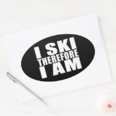 Grappige quote skiërs: Ik ski dus ik ben Ovale Sticker (Envelop)